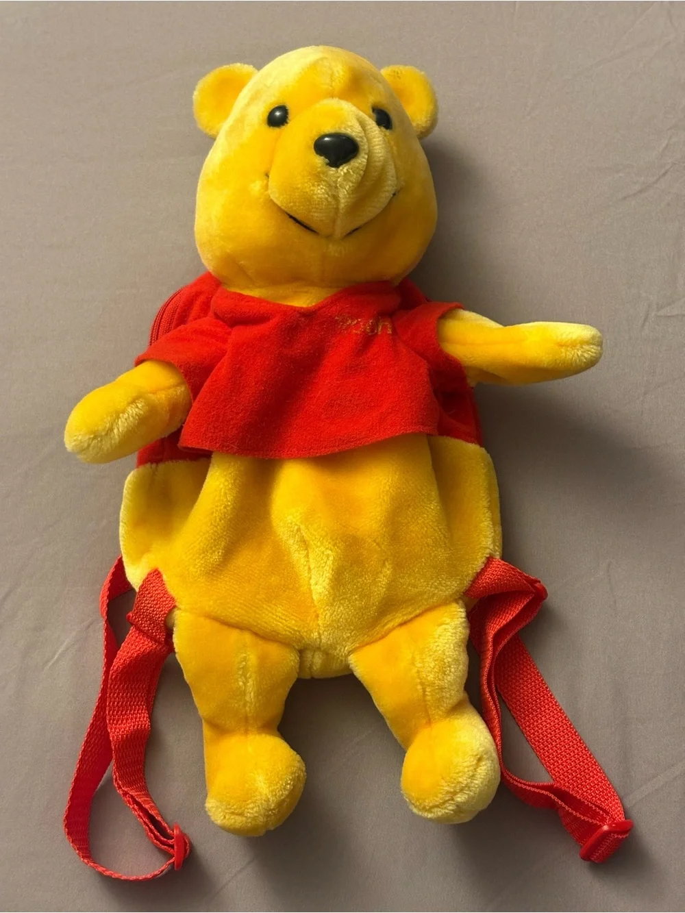 Vintage Disney Winnie the Pooh Plush Backpack Red Yellow Pyramid Bags
